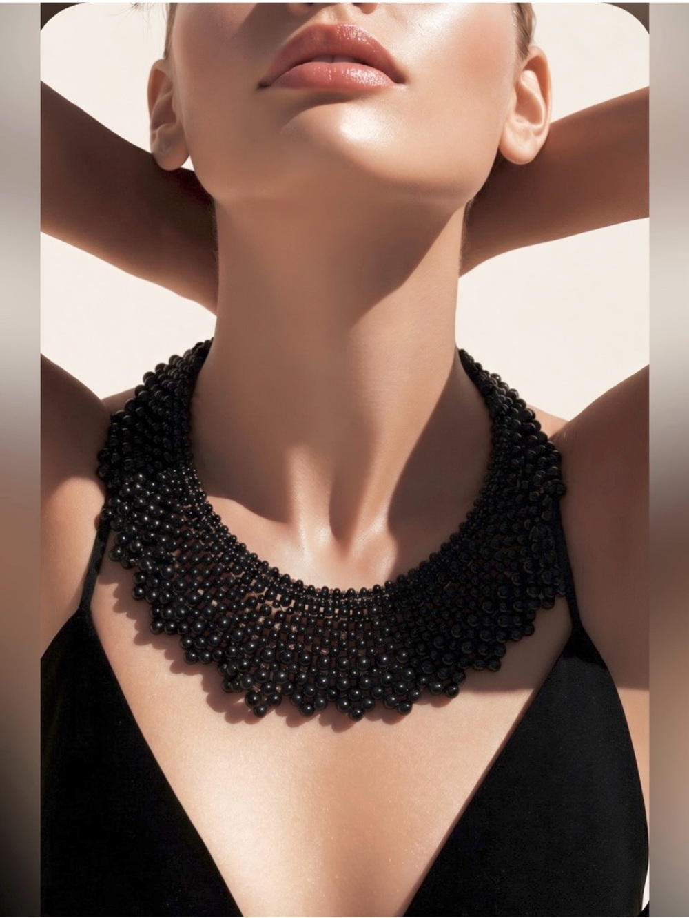 Black Beaded Bib Collar Necklace